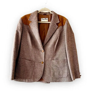Vintage Pioneer Wear Men’s Tweed Blazer 1970s Small Medium Leather‎ Trim 70s